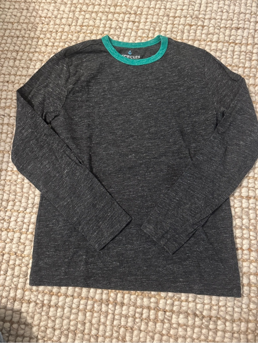 Crewcuts Charcoal Heather Long-Sleeve Tee with Teal Collar